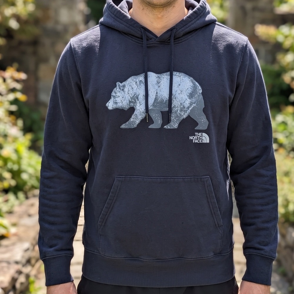 The North Face Mens Navy Blue Grizzly Bear Graphic Pullover Hoodie Sweatshirt